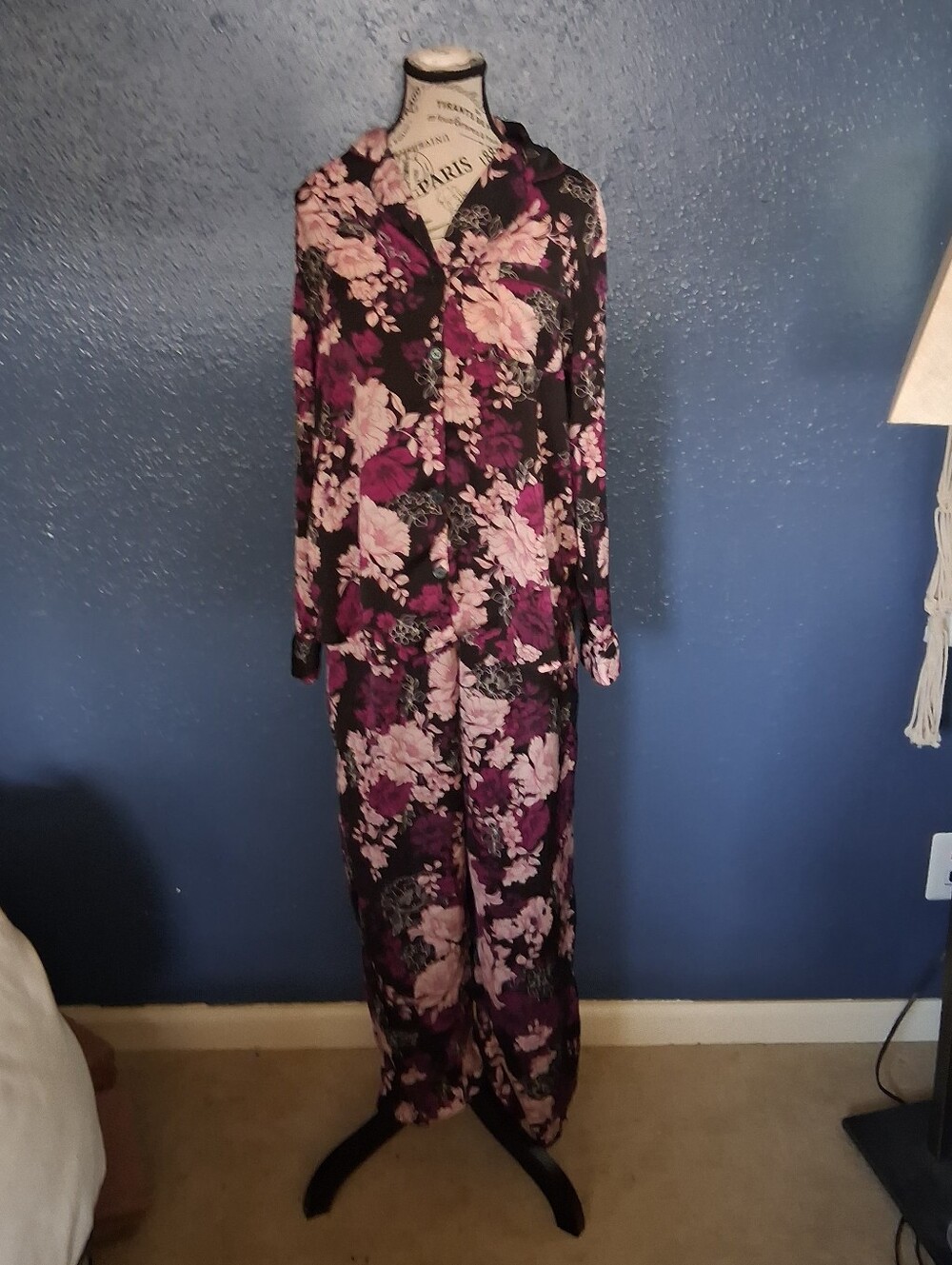 Secret Treasures Womens Purple Floral Satin Feel Pajama Set Medium